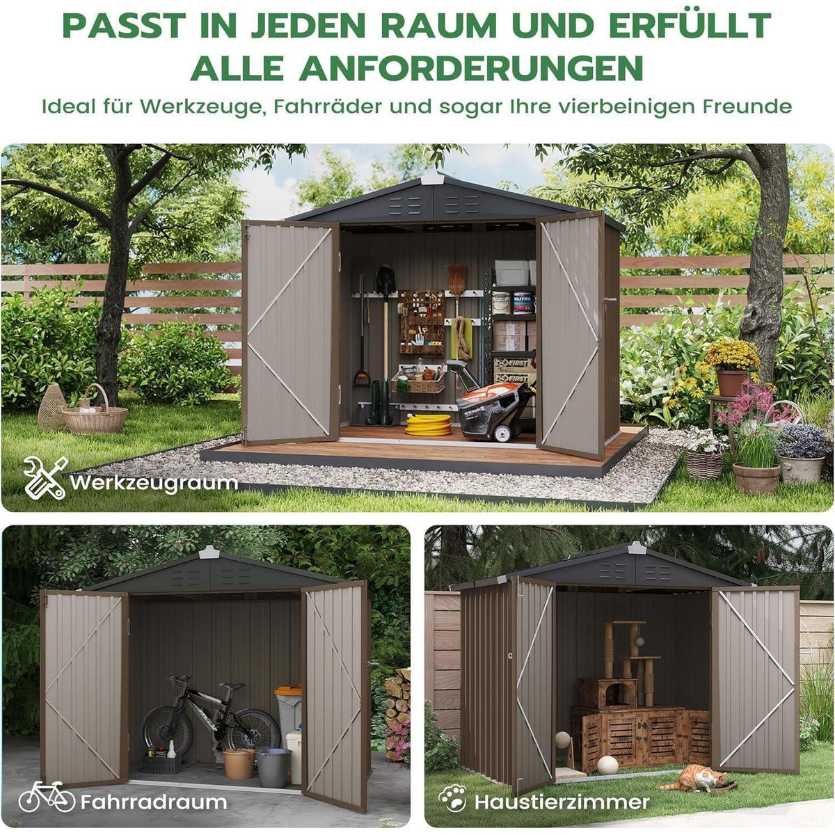 Gartenhaus Metall 196x119cm – Gerätehaus mit Pultdach Braun