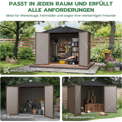 Gartenhaus Metall 196x119cm – Gerätehaus mit Pultdach Braun
