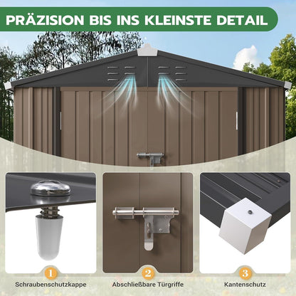 Gartenhaus Metall 196x119cm – Gerätehaus mit Pultdach Braun