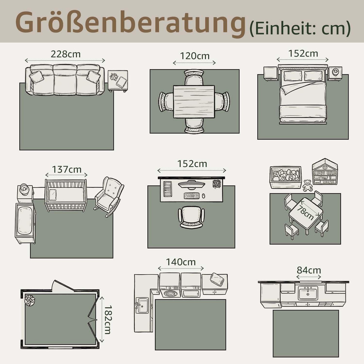 Vintage Kurzflor Teppich 200x280 Beige – Waschbar & Faltbar
