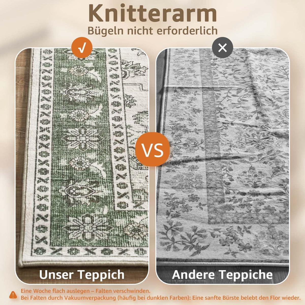 Vintage Kurzflor Teppich Grün 200x280 cm – Waschbar & Faltbar