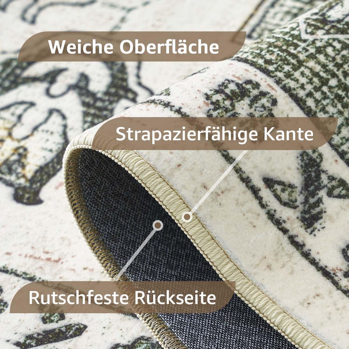 Vintage Kurzflor Teppich Grün 200x280 cm – Waschbar & Faltbar