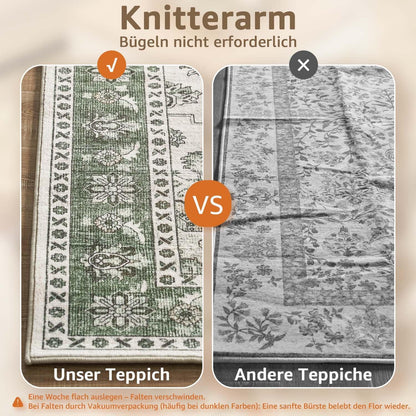 Vintage Kurzflor Teppich Grün 160x220 cm – Waschbar & Faltbar