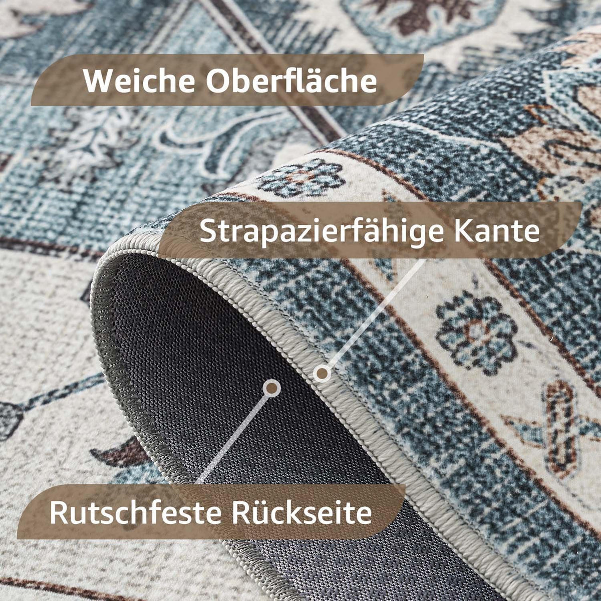 Vintage Kurzflor Teppich Blau 200x280 cm – Waschbar & Faltbar