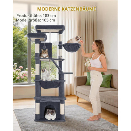 Großer Kratzbaum 183cm mit Korb & Hängematte für Katzen