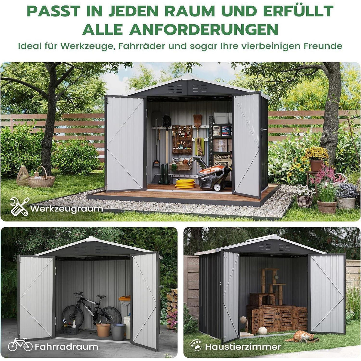 Gartenhaus Metall 196x119cm – Gerätehaus mit Pultdach & Tür