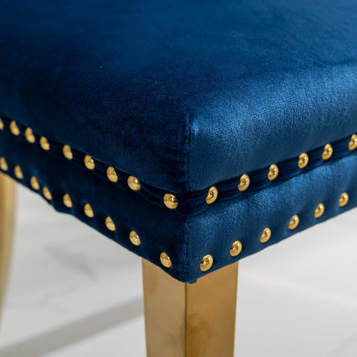 Esszimmerstühle Set 4 Blau & Gold, Samt, Hohe Rückenlehne