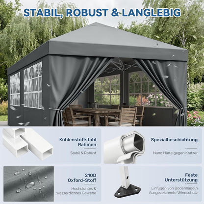 3x6m Faltpavillon wasserdicht mit Seitenwänden & UV-Schutz