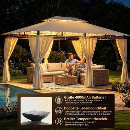 Gartenpavillon 3x4m, Wasserdicht & Stabil mit LED