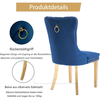 Samt Esszimmerstühle 4er Set mit goldenen Beinen