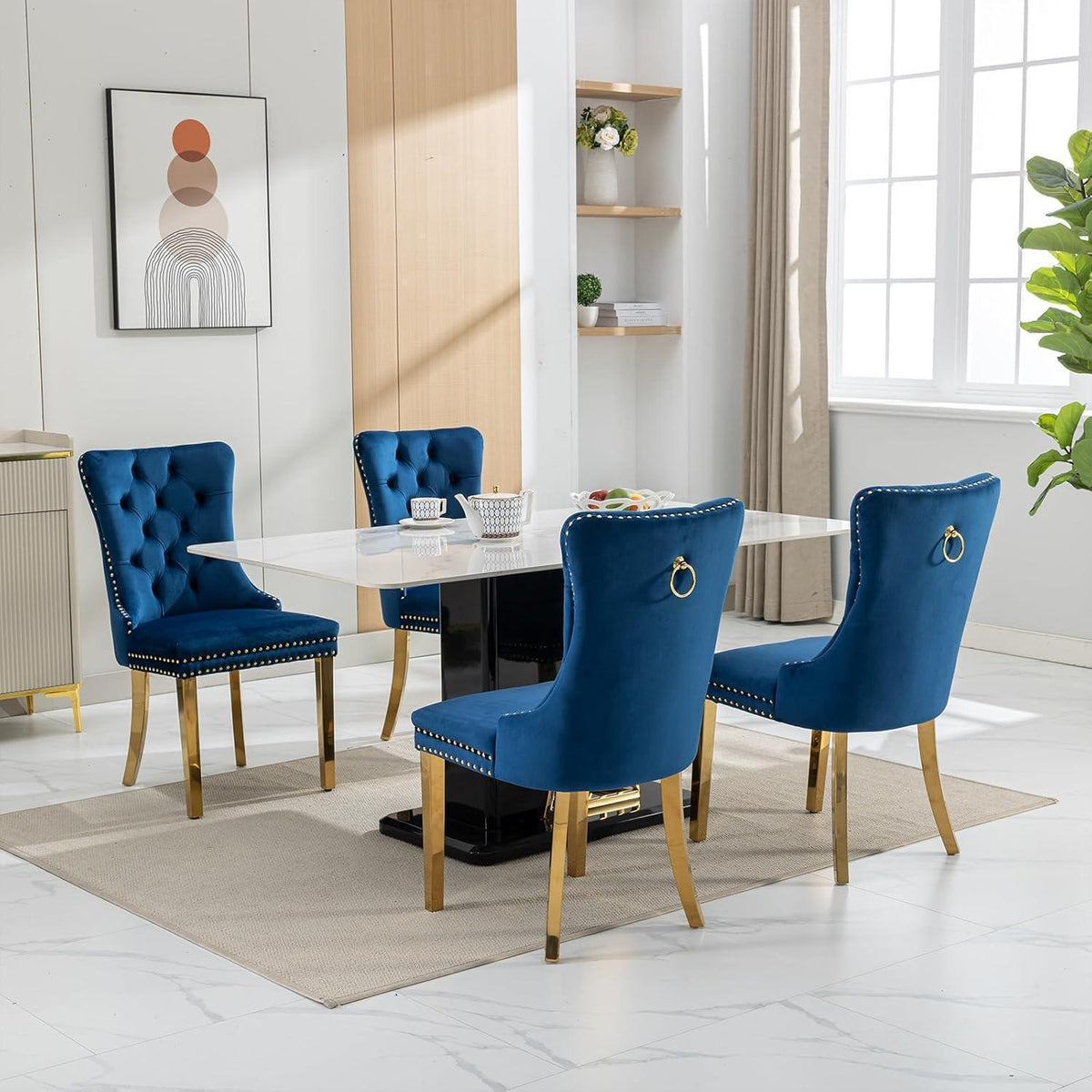 8x Samt Esszimmerstühle mit goldenen Beinen – Modern & Komfortabel