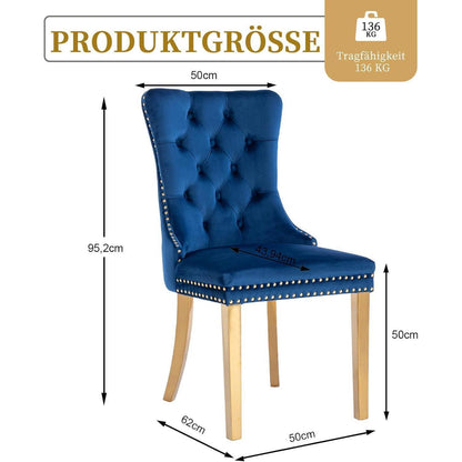 Samt Esszimmerstühle 6er Set mit goldenen Beinen
