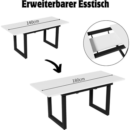 Ausziehbarer Esstisch 140-180cm, Eicheoptik & Schwarz