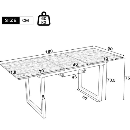 Ausziehbarer Esstisch 140/180cm – Industriestil & Metallrahmen