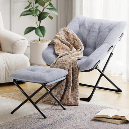 Klappbarer Lesesessel mit Fußhocker – Grau, 70x61x78 cm