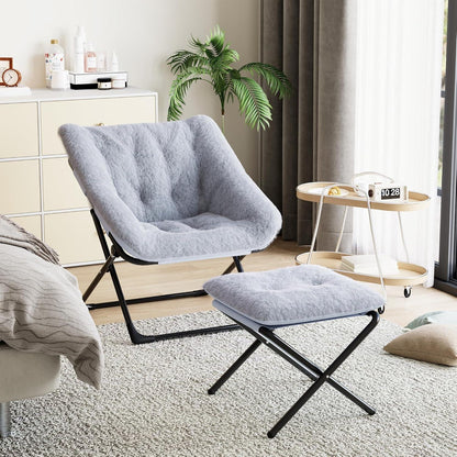 Klappbarer Lesesessel mit Fußhocker – Grau, 70x61x78 cm