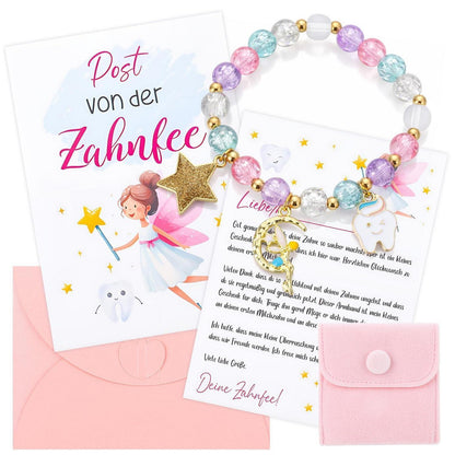 Zahnfee Geschenk Mädchen: Perlenarmband mit Postkarte