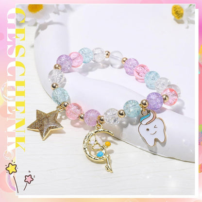 Zahnfee Geschenk Mädchen: Perlenarmband mit Postkarte