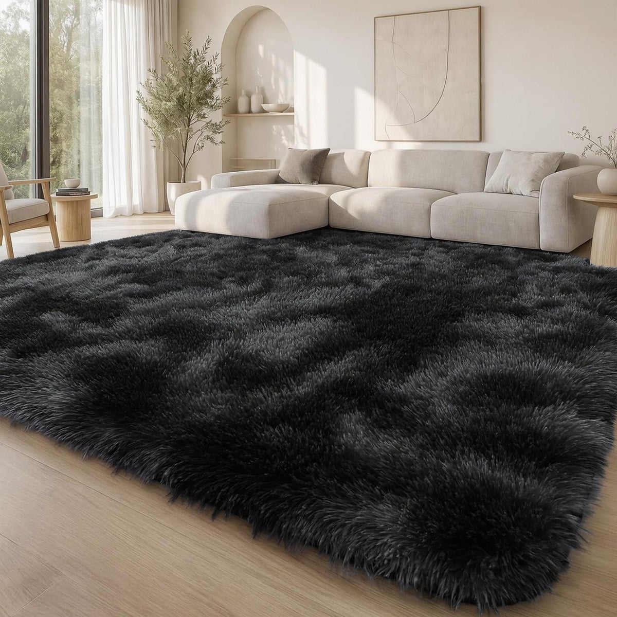 Hochflor Teppich Tie Dye 160x220 cm Schwarz