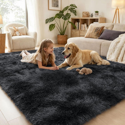 Hochflor Teppich Tie Dye 160x220 cm Schwarz