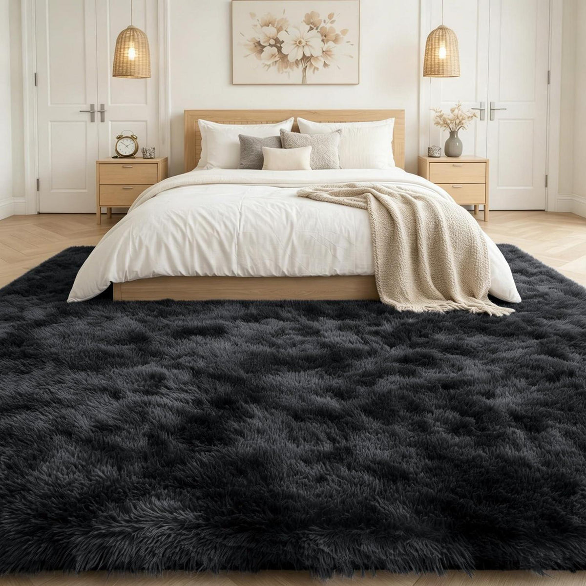 Hochflor Teppich Tie Dye 160x220 cm Schwarz