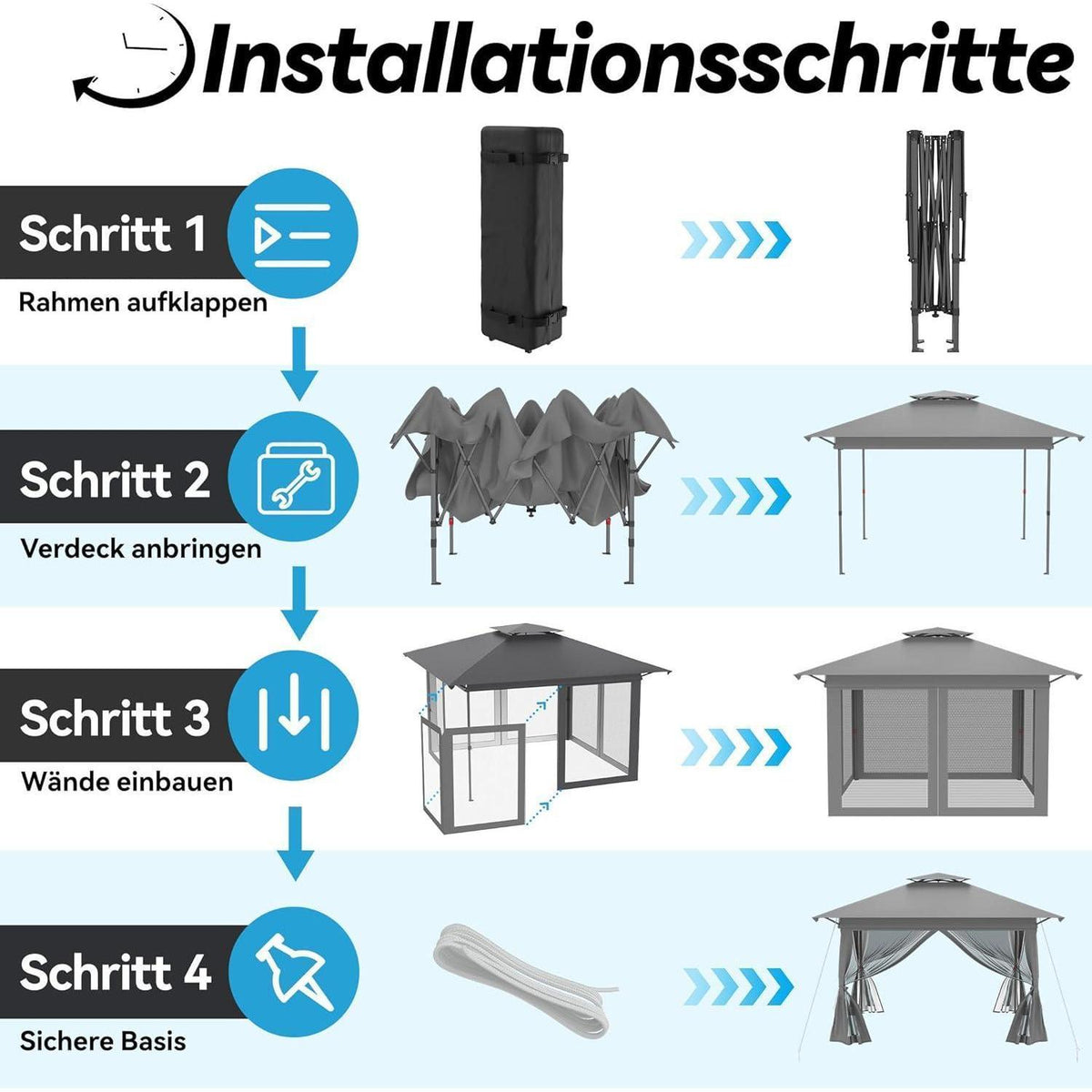 4x4m Faltpavillon mit Moskitonetz & UV-Schutz