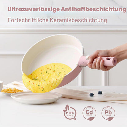 24-teiliges Keramik-Antihaft-Kochgeschirrset mit abnehmbaren Griffen Rosa