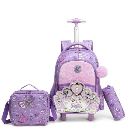 Schulrucksack Trolley Mädchen Krone Design – Lila Kinderrucksack mit Rollen