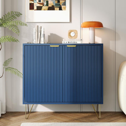 Modernes Sideboard Blau mit 2 Türen & Stauraum, Goldene Metallbeine