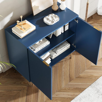 Modernes Sideboard Blau mit 2 Türen & Stauraum, Goldene Metallbeine