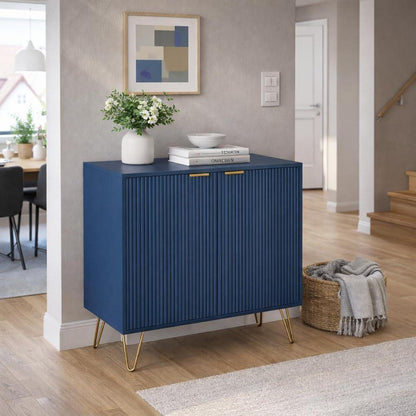 Modernes Sideboard Blau mit 2 Türen & Stauraum, Goldene Metallbeine