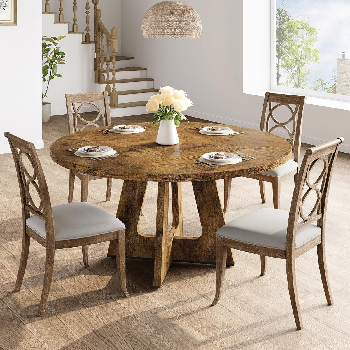 Runder Esstisch 120cm | Küchentisch für 4-6 Personen | Vintage Stil