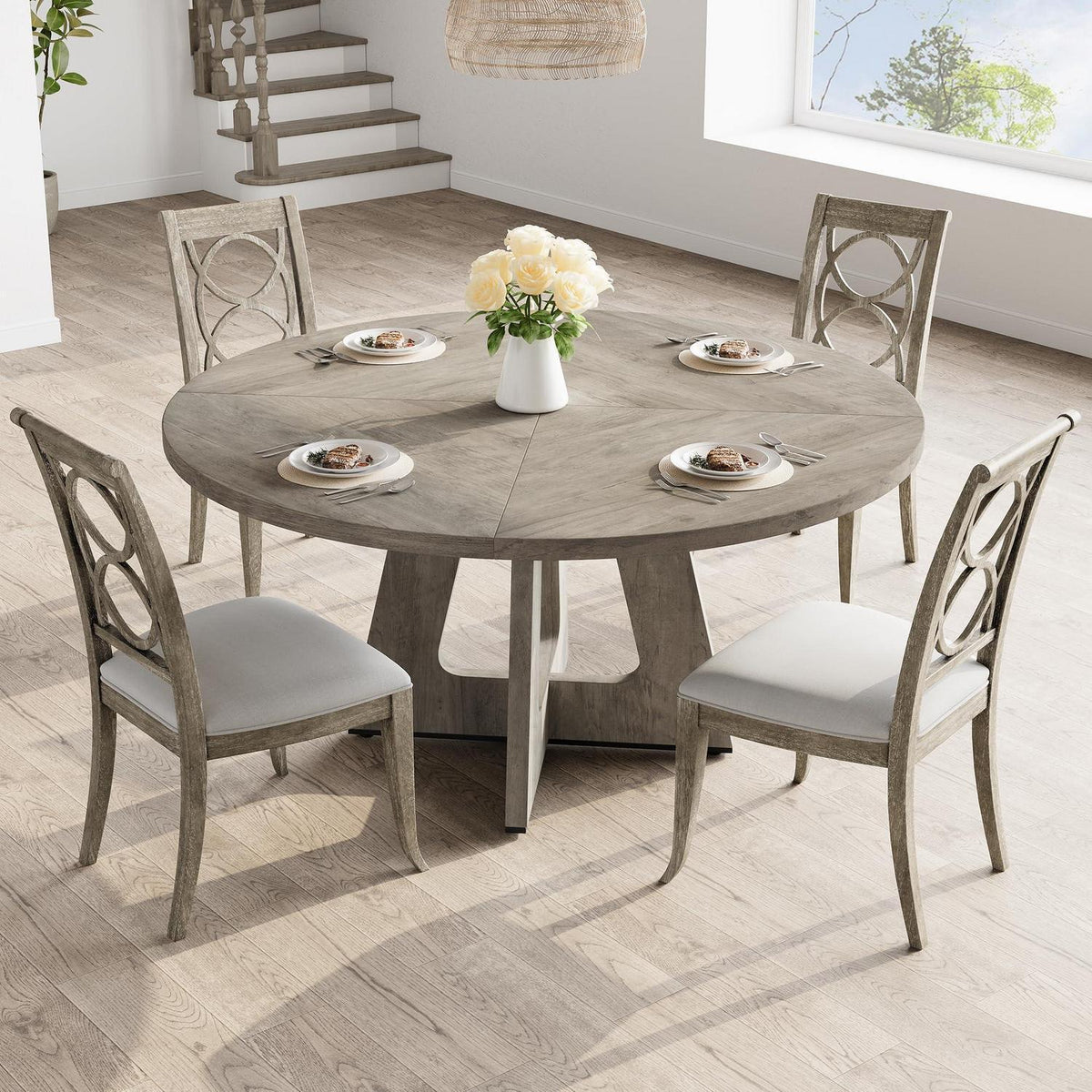 Runder Esstisch 120cm – Grau, Platzsparend & Robust