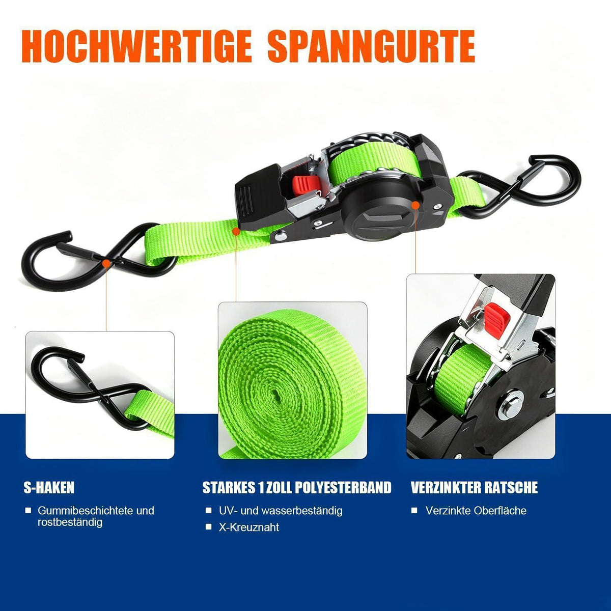 Automatische Spanngurte 3m | 4er Set | 750kg Bruchlast