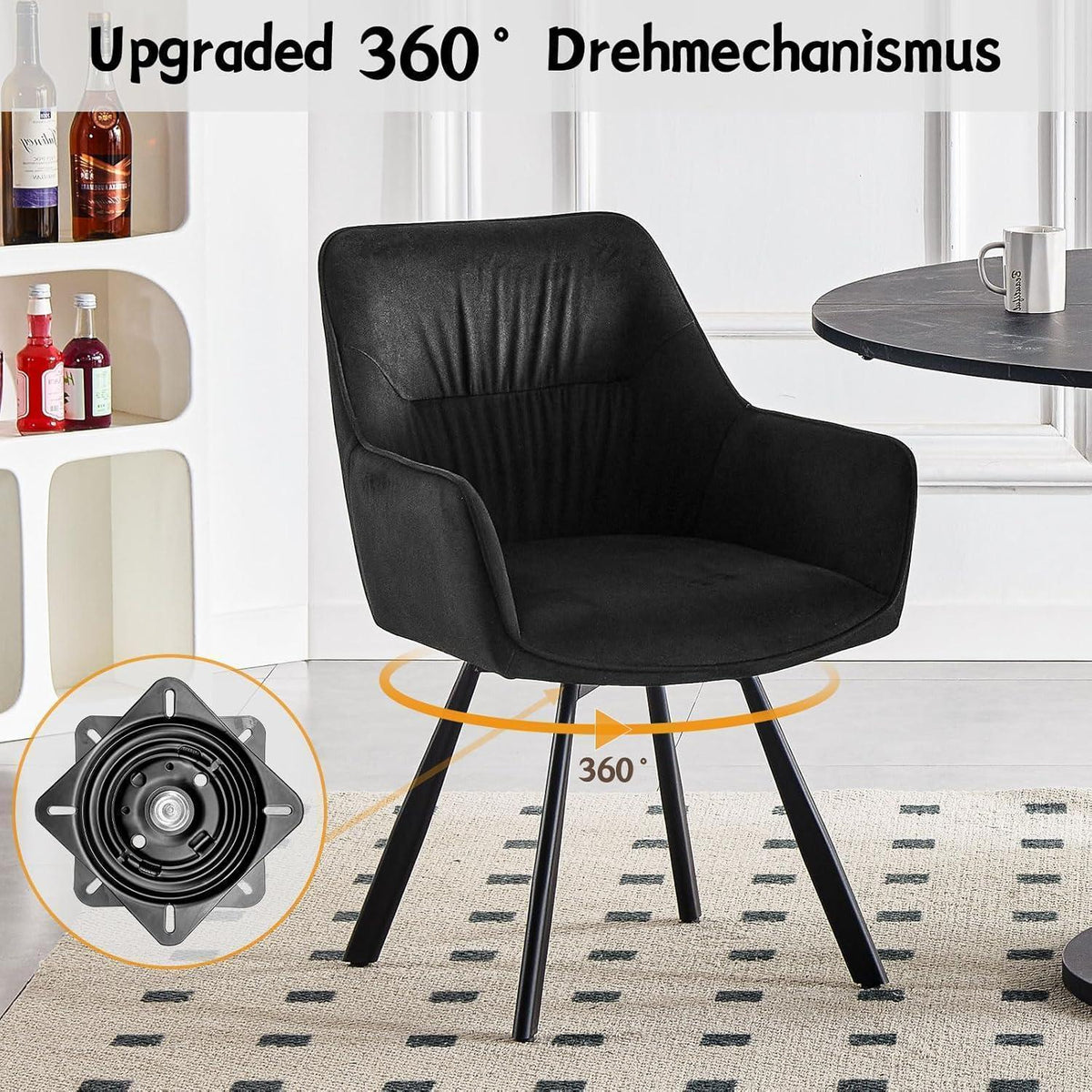 Drehbare Esszimmerstühle 6er Set mit Armlehnen & Kurzflor