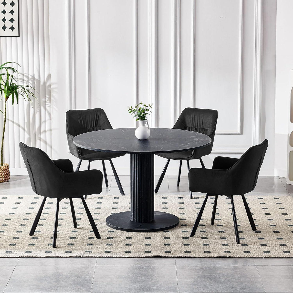 Drehbare Esszimmerstühle 6er Set mit Armlehnen & Kurzflor