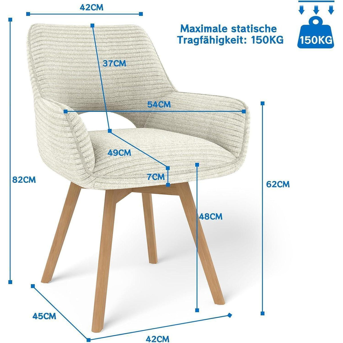 Drehbarer Esszimmerstuhl Set (4x) – Beige mit Holzbeinen