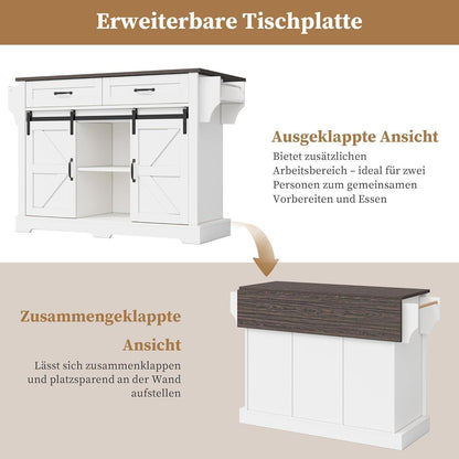 Klappbare Kücheninsel Weiß – Mobiler Küchenwagen mit Stauraum