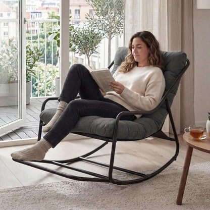 Übergroßer Schaukelstuhl – Gemütlicher Papasan Stuhl Grau