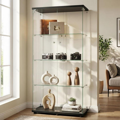 Standvitrine Glas 164cm | 2 Türen, 4 Böden, Schwarz