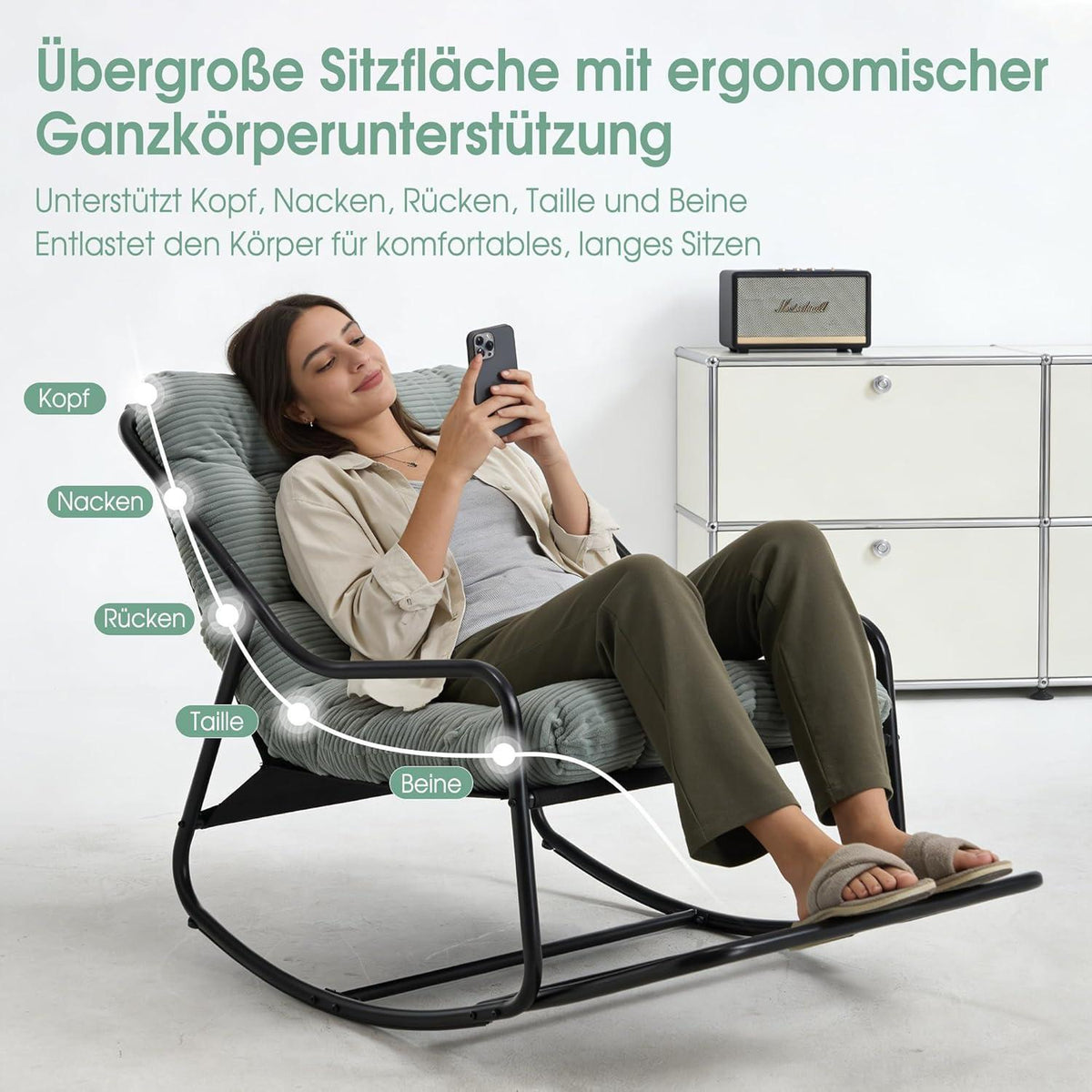 Übergroßer Schaukelstuhl – Gemütlicher Papasan Stuhl Grün