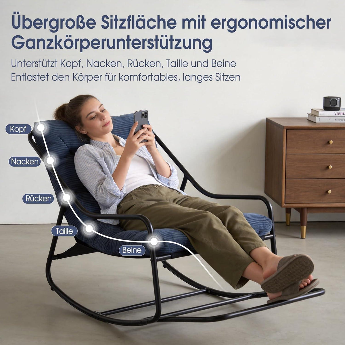 Übergroßer Schaukelstuhl – Gemütlicher Papasan Stuhl Marineblau