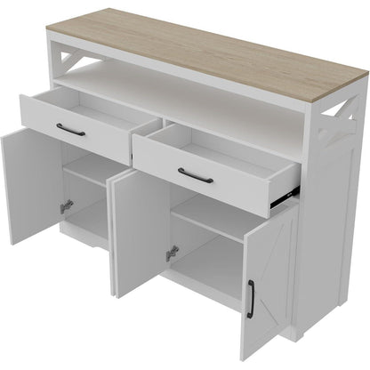Weißes Sideboard mit Arbeitsplatte & Schubladen (140cm)
