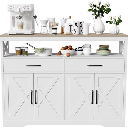 Weißes Sideboard mit Arbeitsplatte & Schubladen (140cm)