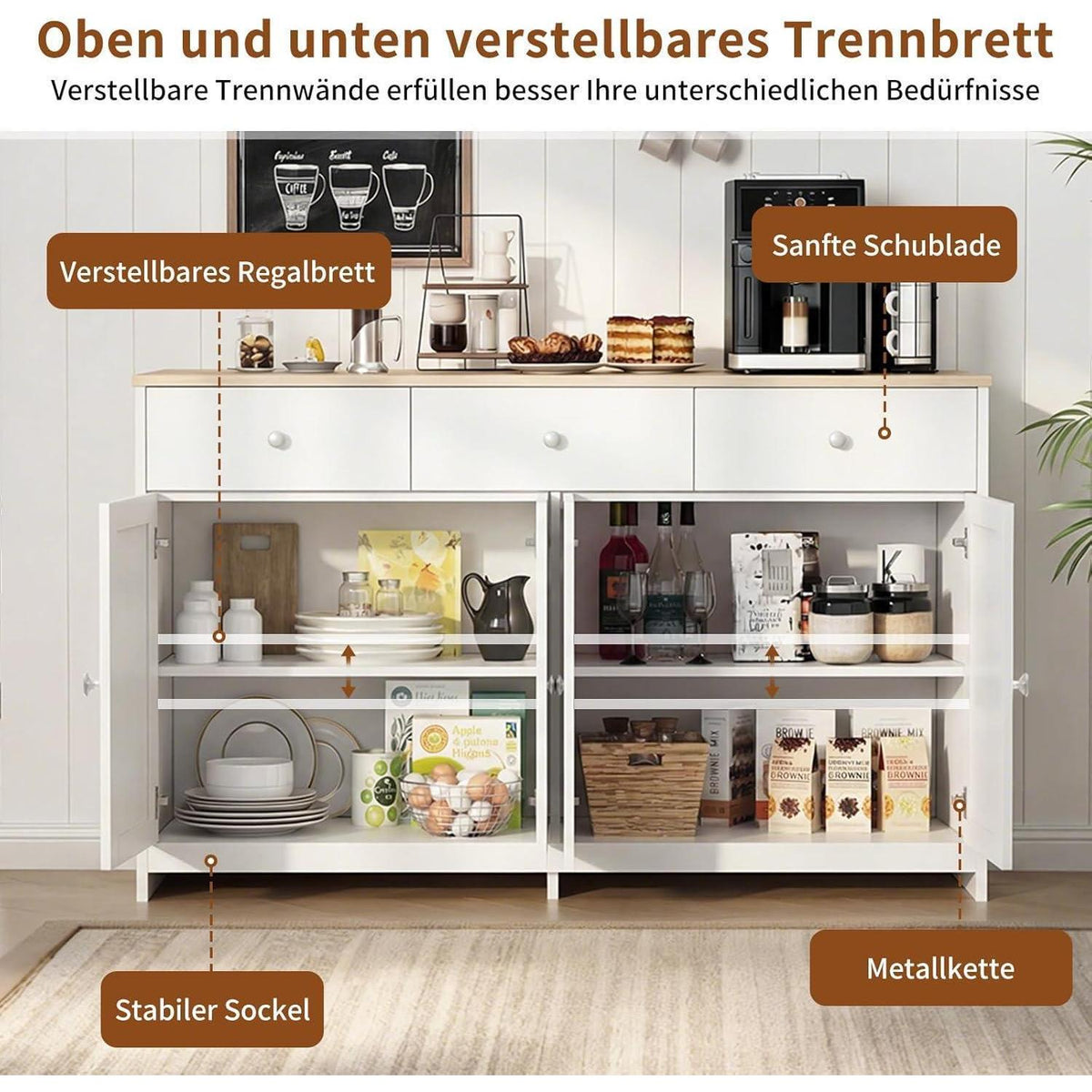 Küchenschrank Sideboard Weiß 160cm mit Arbeitsplatte & Stauraum