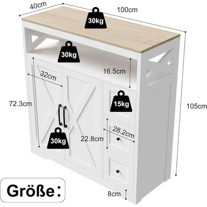 Weißes Sideboard mit Arbeitsplatte & Schubladen