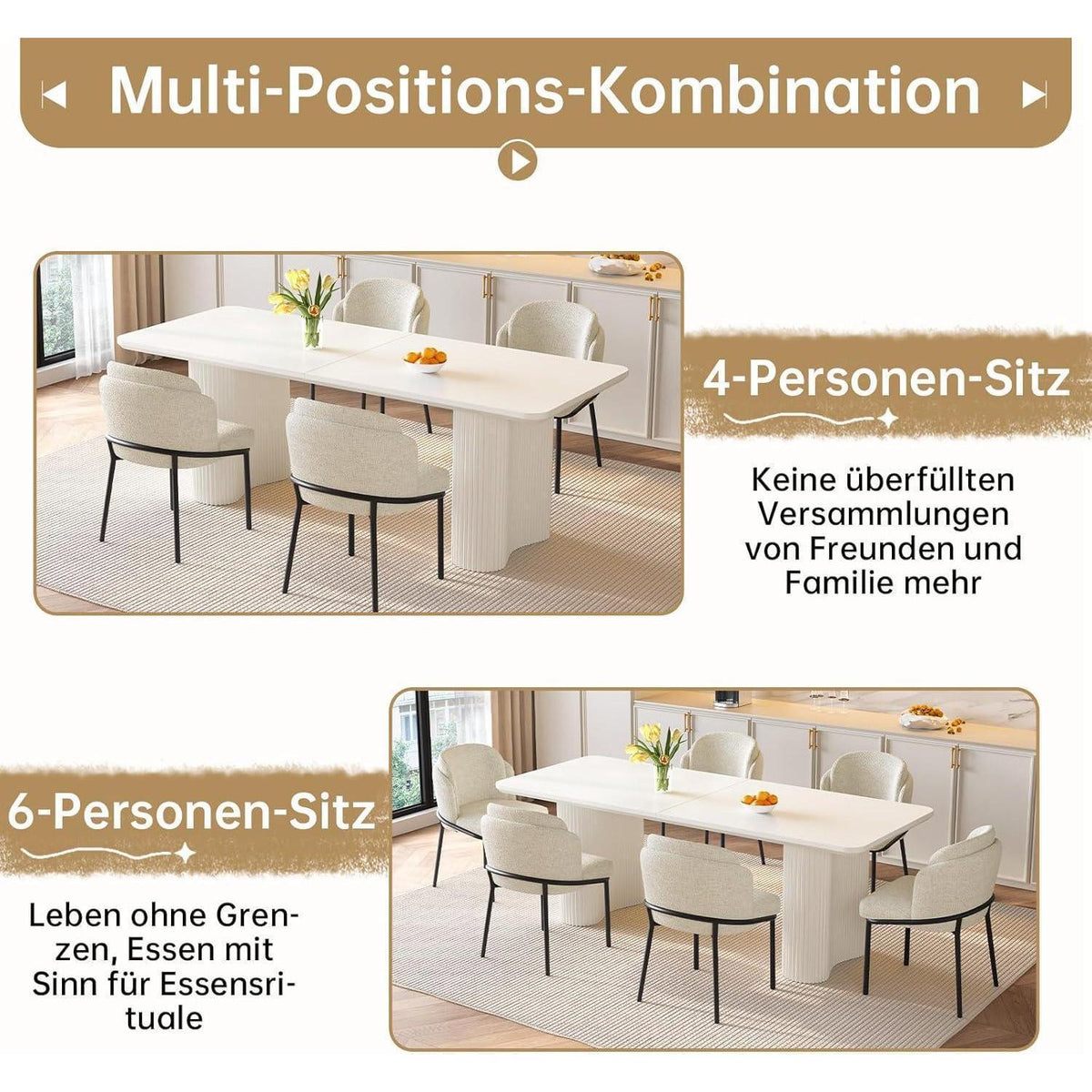 Essgruppe 9-teilig Creme Weiß – Skandinavisch Modern