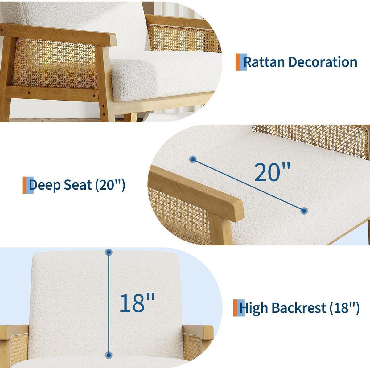 Rattanseiten Sessel – Gepolsterter Lesesessel für Wohnzimmer & Schlafzimmer