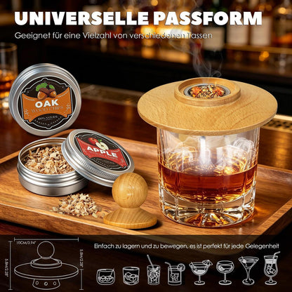 Whisky Räucher Set mit Brenner & 4 Holzsorten – Geschenk für Männer
