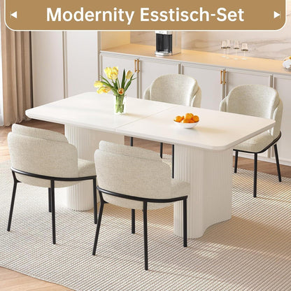 7-teilige Essgruppe Creme Weiß – Skandinavisch Modern